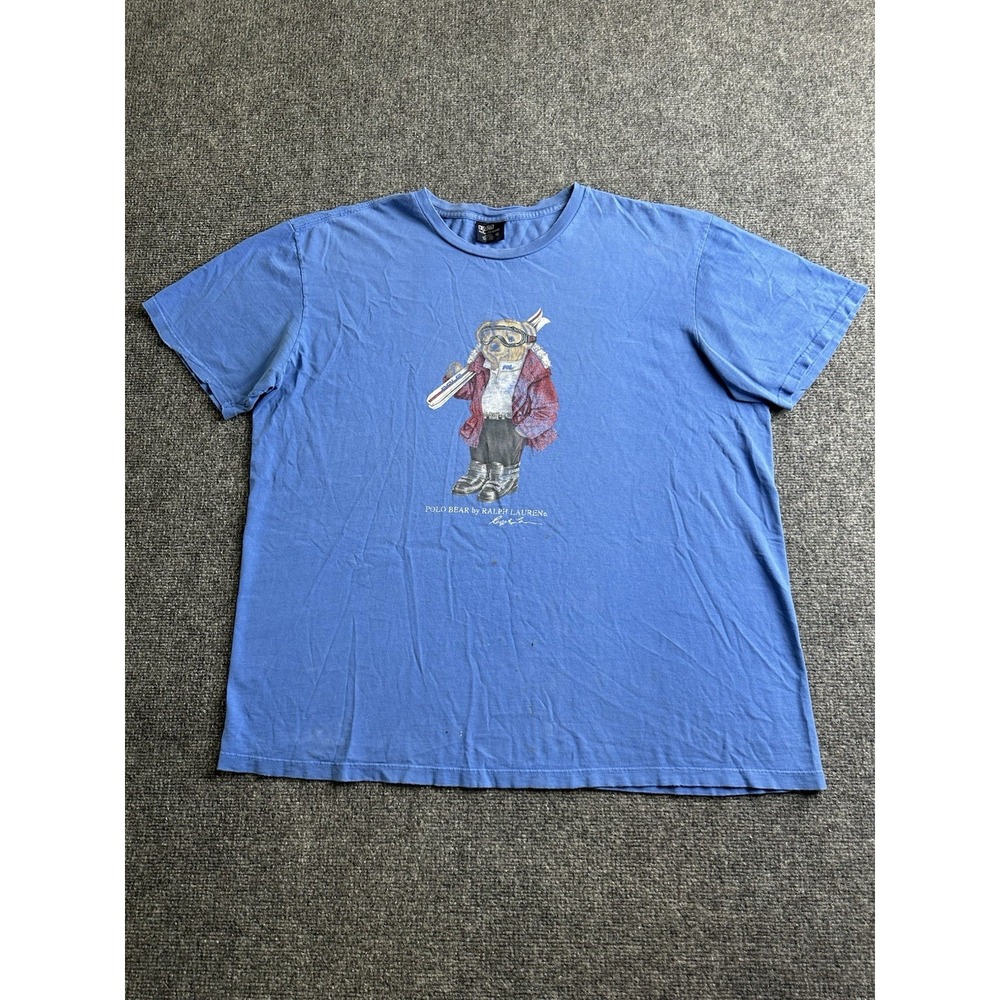 Men's Vintage 90s Polo Ralph Lauren Ski Bear T-Shirt Blue, Size XL